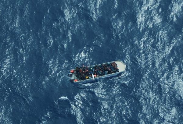 From file: Surveillance planes and dro<em></em>nes are used in the Mediterranean (here) and in the Atlantic to try and prevent boats from setting off or getting into trouble, this boat though reportedly capsized later, according to the organization Sea-Watch | Source: twitter.com/seawatch_intl