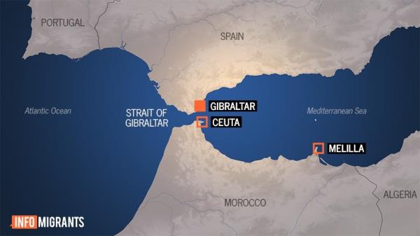 The Spanish enclaves of Ceuta and Melilla, separated from Spain by the Strait of Gibraltar and the Mediterranean Sea | Credit: InfoMigrants
