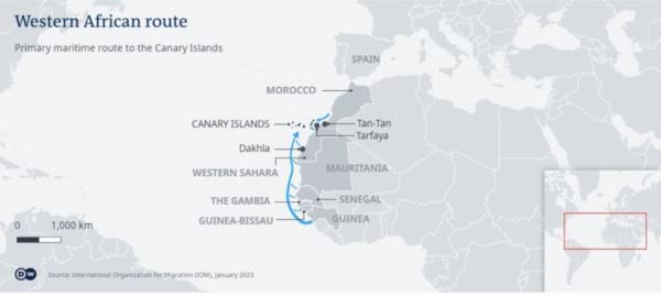 Primary migration routes to the Canary Islands | Credit: DW