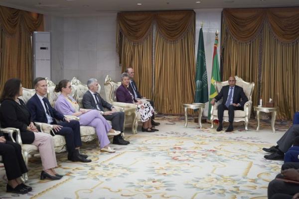 A picture posted by Home Affairs Commissio<em></em>ner Ylva Johansson shows the Team Europe delegation meeting the Mauritanian President on March 7 | Source: X page @YlvaJohansson