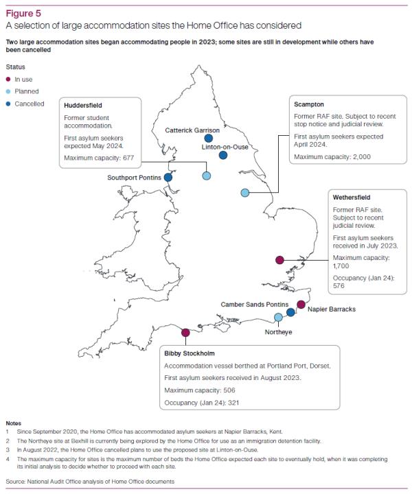 A map of some of the large sites considered, in use or canceled by the UK government | Source: Screenshot from NAO report www.nao.org.uk