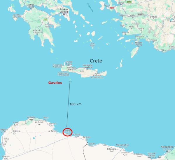 Gavdos is located some 180 kilometers from the Libyan coast